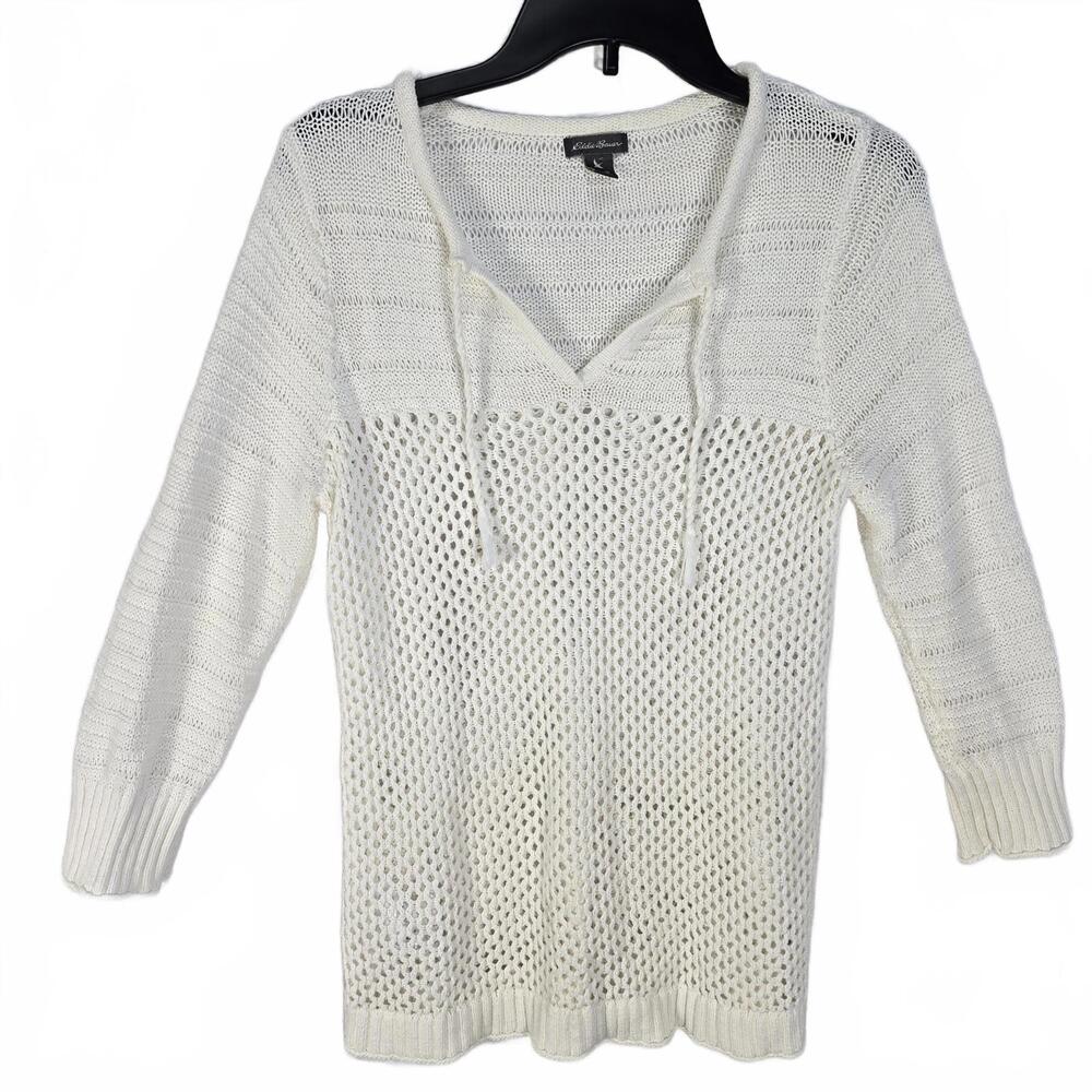 Eddie Bauer Ivory Open Knit Linen Cotton Sweater Women's M - Picture 3 of 7